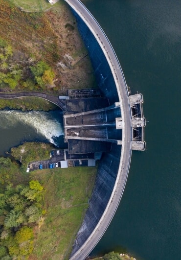 Birds eye view of a dam